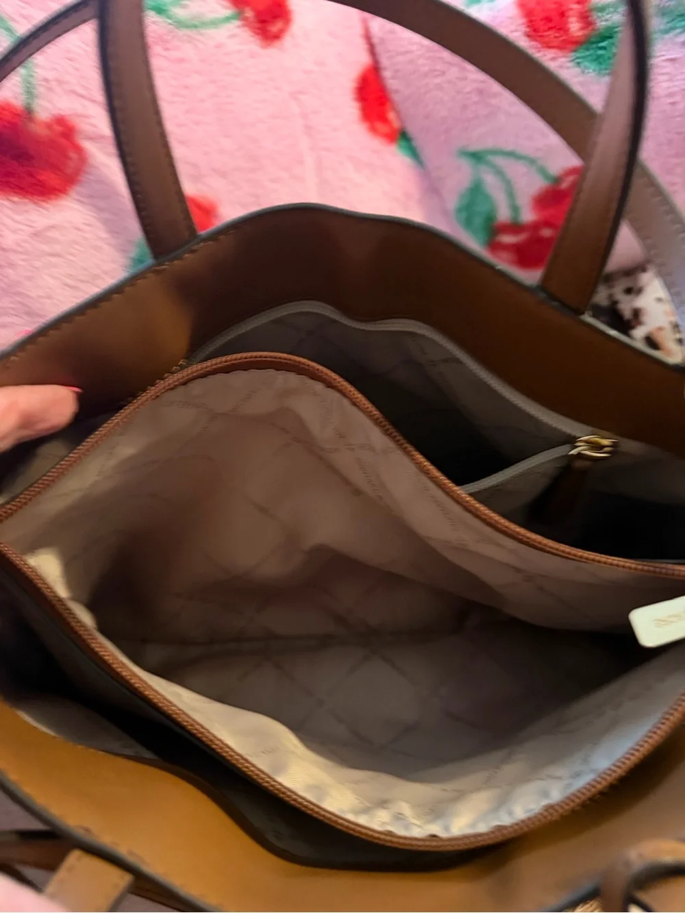 Michael Kors Brown MK Logo Satchel with Gold Charm